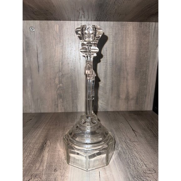 Accents Antique Eapg Pressed Glass Clear Crucifix Candle Holder